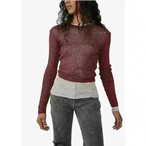 NWT Free People H20 Crew Pull On See‎ Through Red Vine Size M